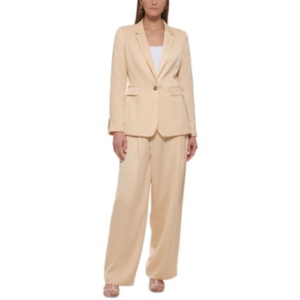 DKNY One-Button Flap Pocket Petite Blazer, Beige NWT 14P